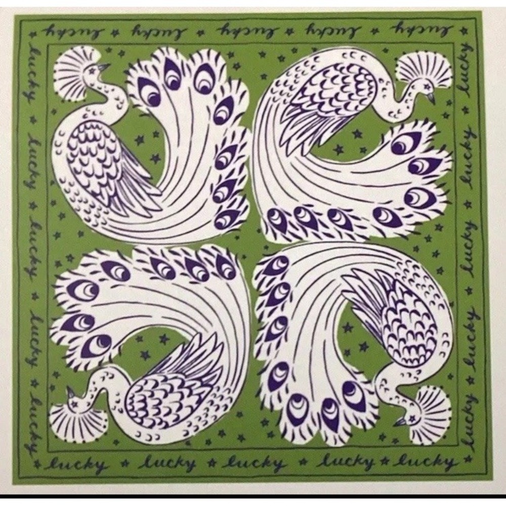 Molly Hatch "Wear for Luck" Original Art 100 % Cotton Bandanna Scarf 21 X 21"